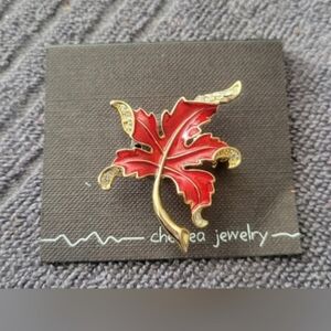 BUNDLE OFFER.3 STARRED ADS FOR $17..Red and Gold Leaf Brooch
